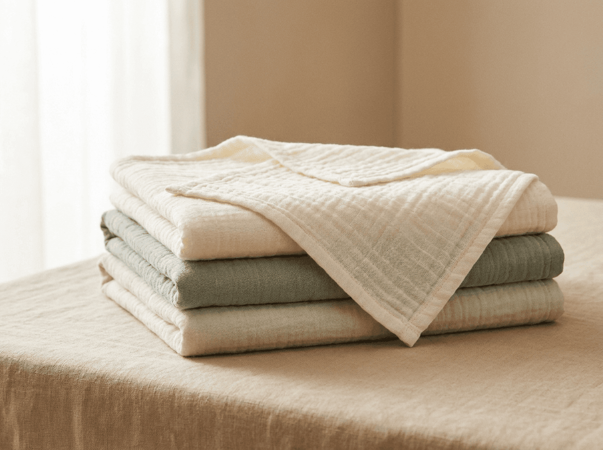Baby Textiles — soft pastel muslin swaddles and blankets