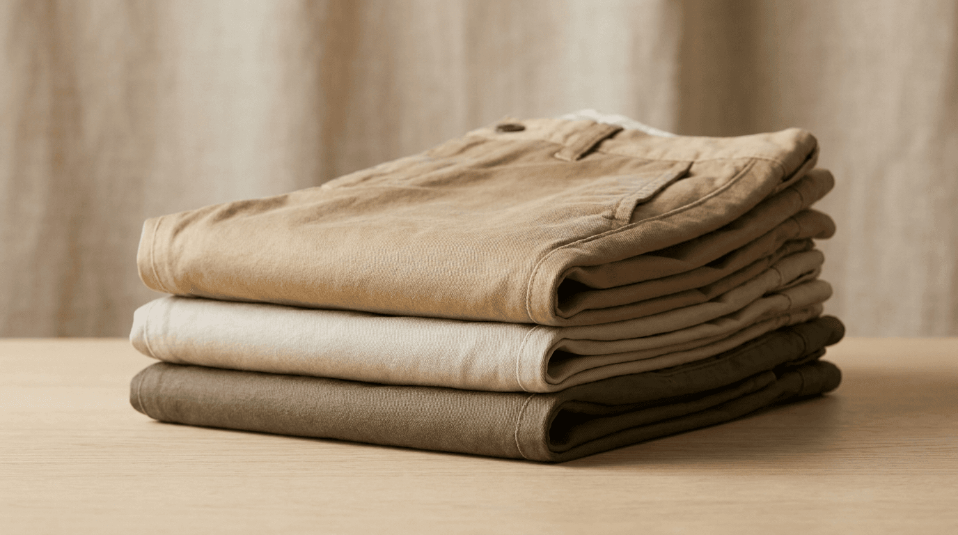 Cotton chino fabric folded