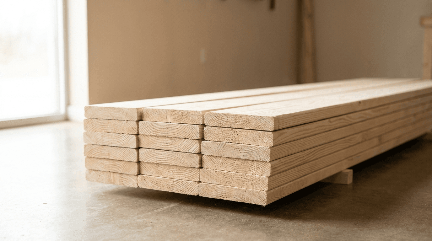 Pine lumber planks stacked at a mill